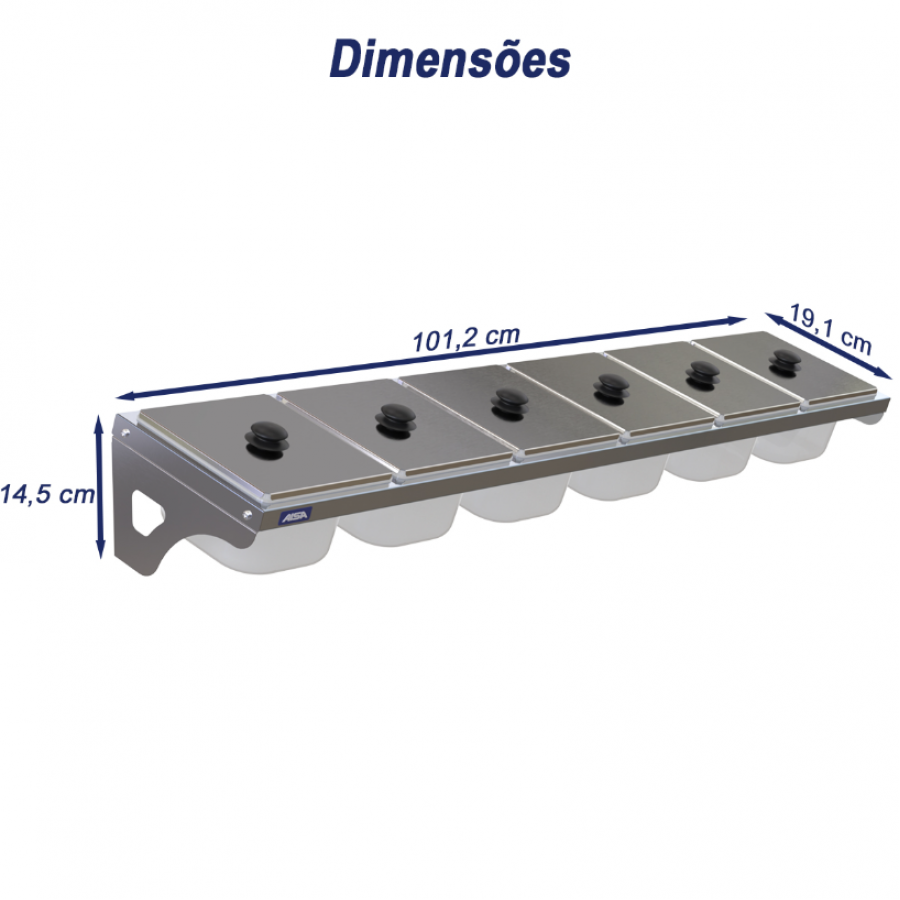 Condimentadora de Parede 6 Cubas Acrílico 1/6 100mm - Aisa